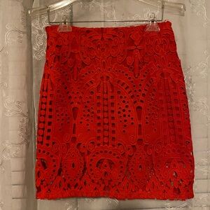 Forever 21 Red Eyelit Lace Lined Mini Skirt Women’s Size Medium. Preowned.